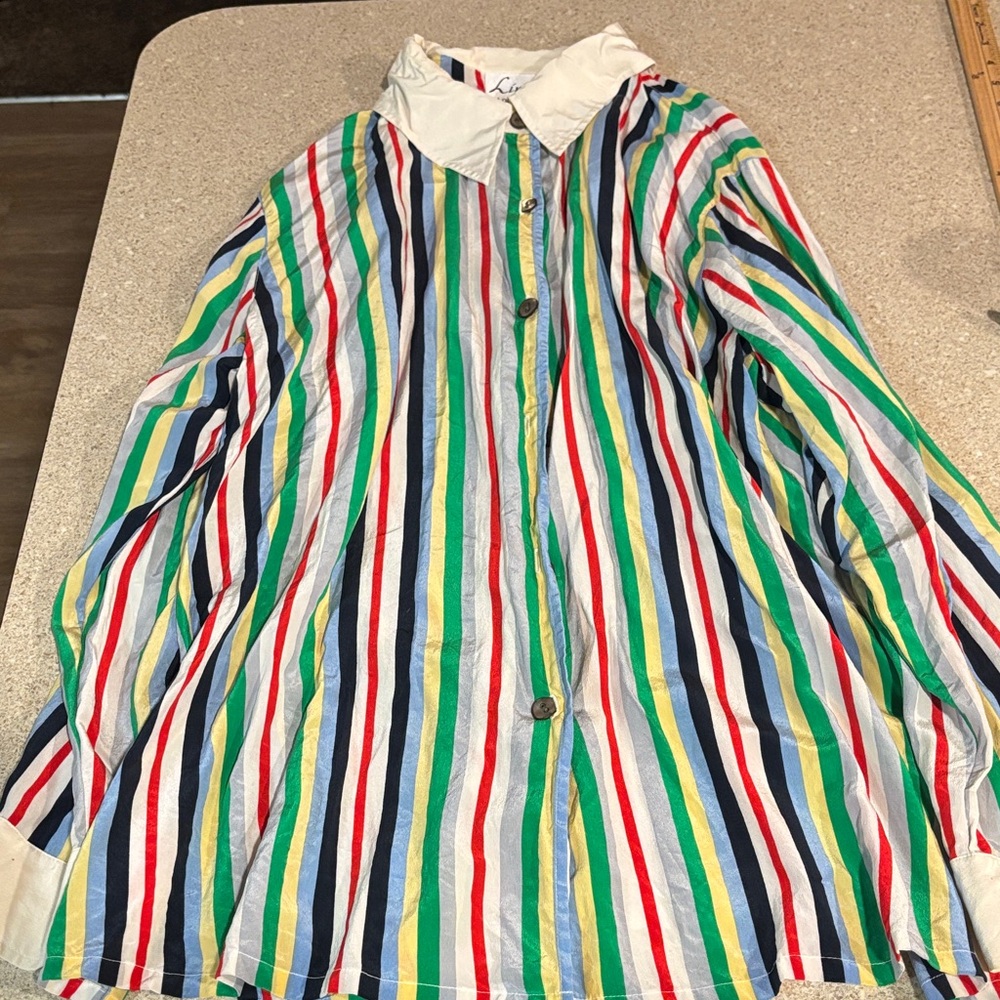 Linea by Louis Dell'Olio Multicolor Striped Silk Shirt